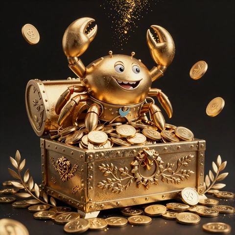 Goldene Schatztruhe mit Bonus Crab f&uuml;r Boni und Clash