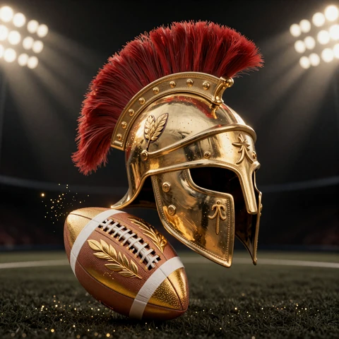 Goldener Gladiatorhelm und Fu&szlig;ball f&uuml;r Sportwetten