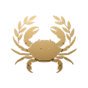 Legiano Casino Logo mit goldener Krabbe und Lorbeerkranz